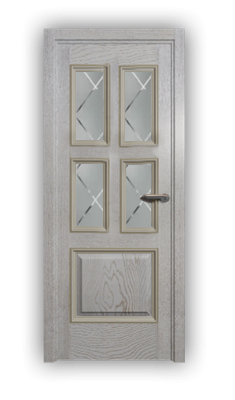 Дверь Velmi 07-701, цвет патина белая с золотом, остекленная